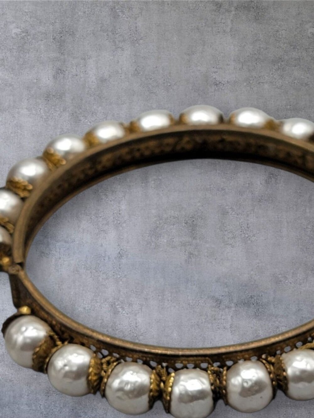 VTG Miriam Haskell Faux Baroque Pearl Clamper Bangle Bracelet Rare 1949 6.25" - Picture 6 of 16